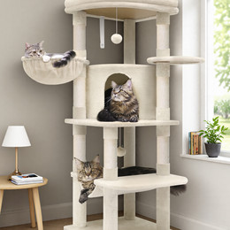 C51 Corner Cat Tree Tower(Light Beige,51inch)